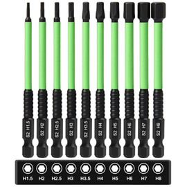 K Kwokker 10PCS Impact Drill Allen Key Bit Set 100mm, Magnetic Impact Driver Bits 1/4” Hex-Shank S2 Steel Hex Bits Set, H1.5-H8 Hex Head Allen Wrench Drill Bit, 100 mm Long with Storage Box