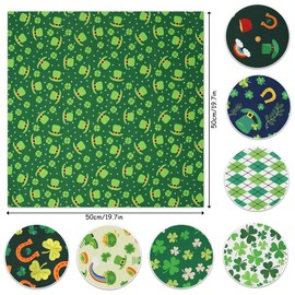 Pack of 8 St Patrick's Day Green Shamrock Fat Squares Fabric Sheets Bundles, 20" x 20", Assorted 8 Patterns Include Horseshoe Lucky Four Leaf Clover for Quilting Sewing DIY Craft Projects