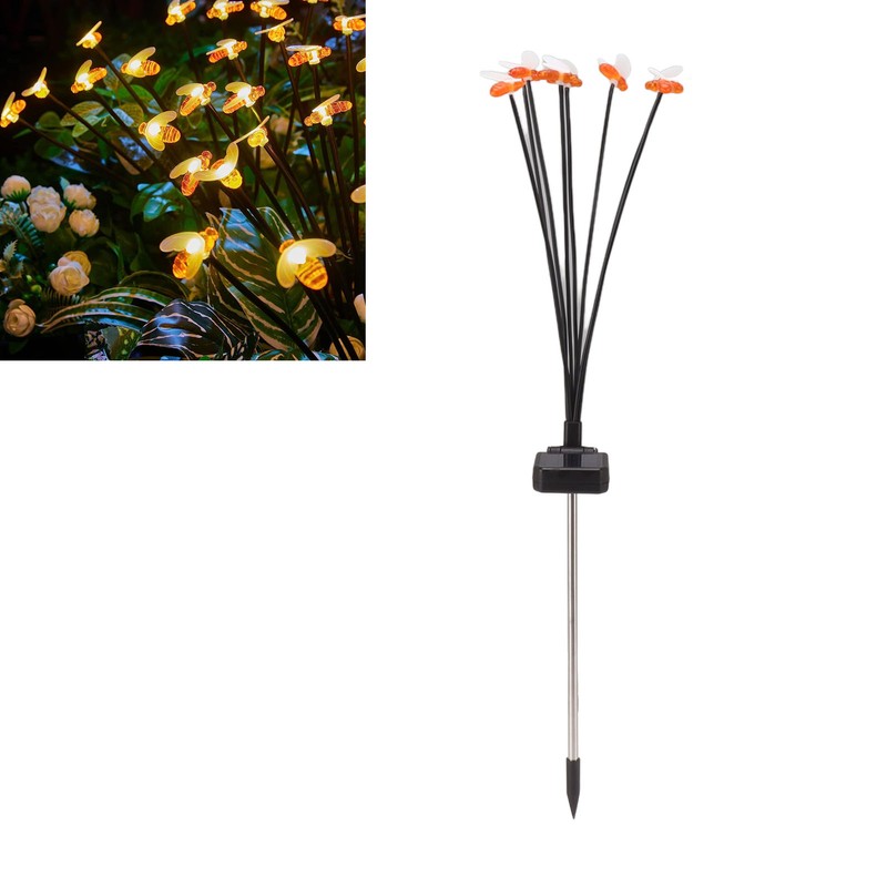 2 Sets Solar Garden Bee Lights IP65 Waterproof 8LEDs Solar