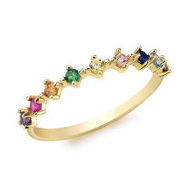Carissima Gold Women's 9ct Yellow Gold Multi-Colour CZ 9-Stone 3mm Half-Eternity Ring #N