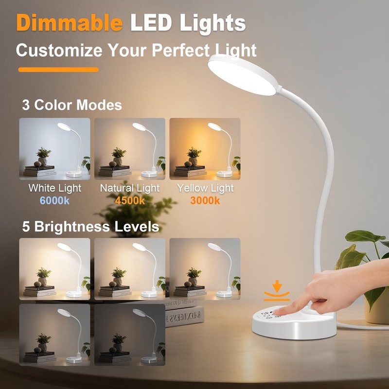 15W LED Desk Lamp with USB Charging Ports – Dimmable