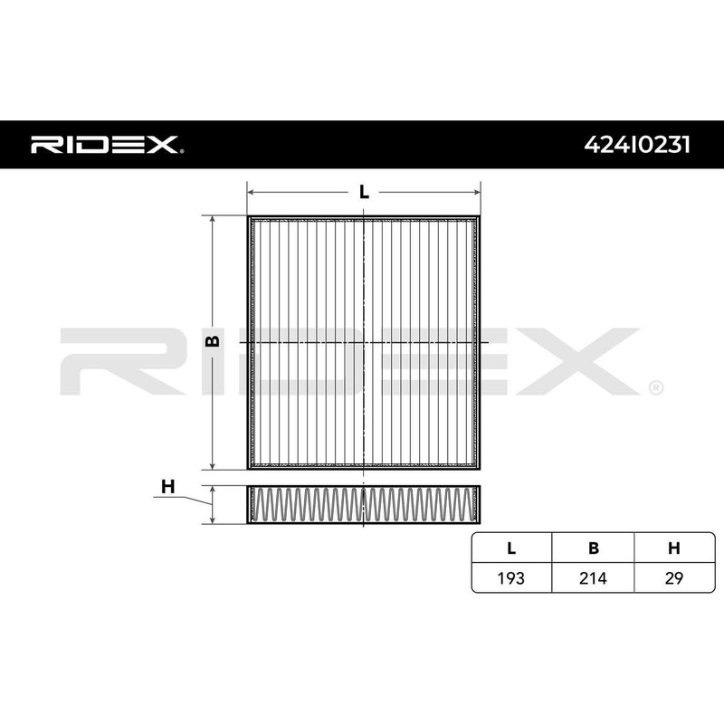 RIDEX Cabin Air Filter 424I0231 Charade XE (X760) 194 mm