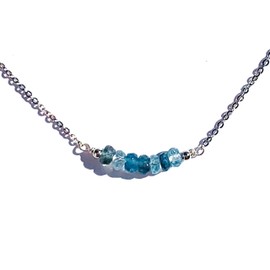 Joyfulmuze Genuine Sapphire Dainty Necklace, Blue Faceted Crystal, September Birthstone, Wire Wrapped Natural Gemstone, Sterling Silver Jewelry for Women, 16 inches (Sapphire – September)