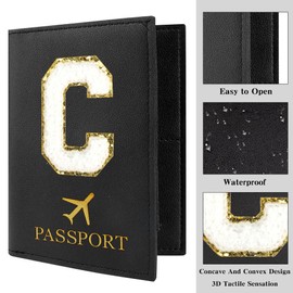 Passport Holder for Travel Essentials for Women Initial Luggage Tags for Suitcase PU Leather Passport Cover International Travel Must Haves Cute Passport Wallet Waterproof Case Name Tag for Luggage C