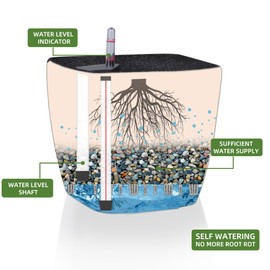 Dexceder 18x17 Self Watering Planter with Wheels Indoor Outdoor, Inner Mat Design, Thickened Large Floor Standing Flower Plant Pot with Water Level Indicator (Stone Matte)