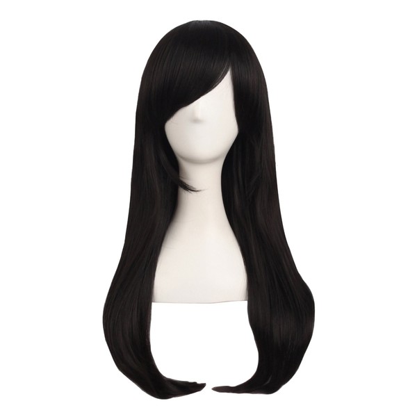 MapofBeauty 24 Inch/60cm Side Bangs Stylish Long Great Wavy Curly Cosplay Party Wig(Black)