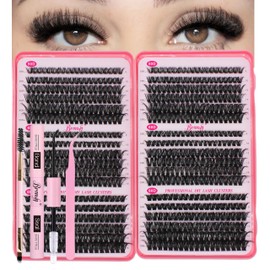 Bransfy 3 Styles 708pcs Lash Clusters Kit DIY Lash Extension Kit D Curl Eyelash Extensions 9-16MM Cluster Lashes with Waterproof Lash Bond and Seal Tweezers and Brush(50D+60D+80D,Kit)