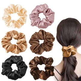 FlyWave Silk Scrunchie Satin 6 Pieces, Silk Scrunchie Silky and Comfortable, Exquisite and Elegant Satin Hair Scrunchies, Silk Suitable for Parties, Daily Life and Other Occasions