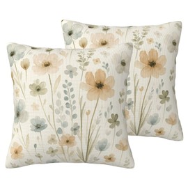 HJRGLXZ Modern Flower Decorative Throw Pillow Covers 18x18 Inch Set of 2, Linen Square Pillow Cases for Farmhouse Couch Bed Sofa Chair Living Room Indoor Outdoor Decor