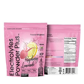 PowderVitamin Electrolitos en polvo Plus (100 porciones) Limonada de frambuesa Electrolito en polvo Ceto sin calorías, 0 azúcar, sin maltodextrina