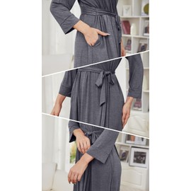 DouBCQ Womens Long Robes Lightweight Soft Female Bathrobe with Pockets Nightwear Kimono Gray, XL