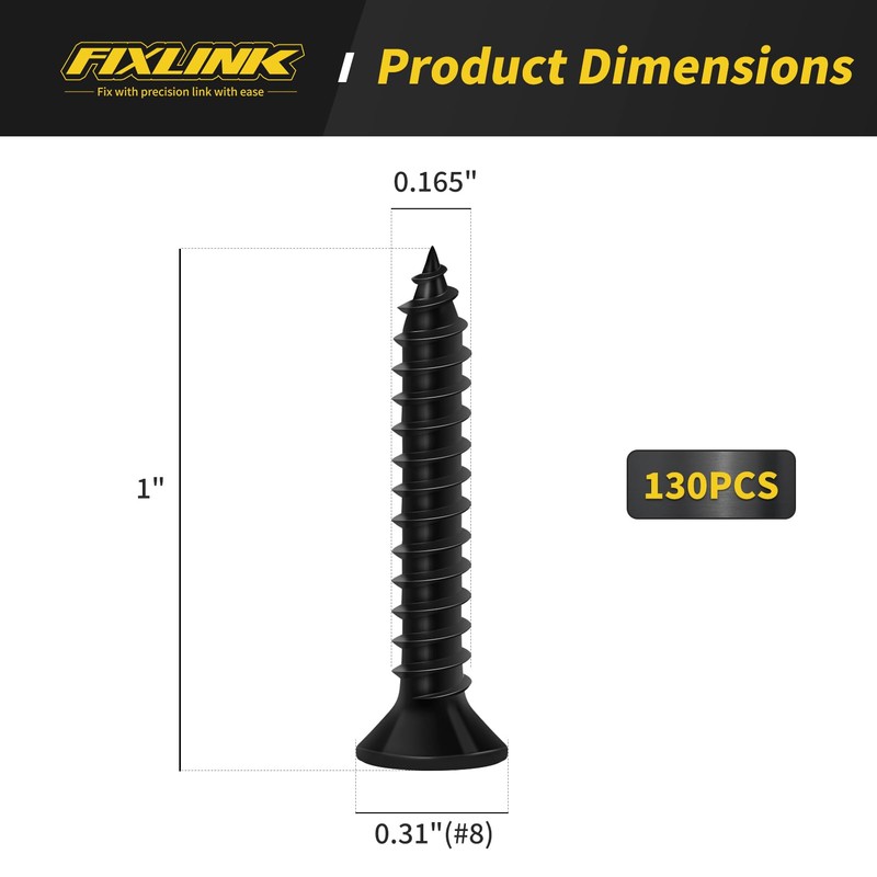 Wood Screws 1 Inch, 130 PCS FIXLINK Premium Flat Head