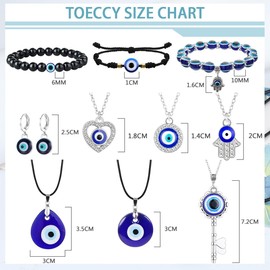 TOEECY Evil Eye Jewelry Set for Women Men Evil Eye Necklaces Pendant Bracelet Evil Eye Earrings Turkish Protection Set Blessing Hamsa Evil Eye Jewellery (11PCS)