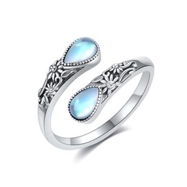 Sunflower Spoon Rings 925 Sterling Silver Moonstone Thumb Rings for Women Vintage Spoon Rings Gift for Mum Wife Sister Her, Sterling Silver