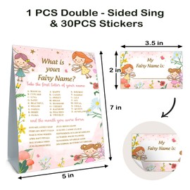 What is Your Fairy Name Game - Fairy birthday party game, Fairy Birthday Party Sign for Girls, Holiday Activity, Kids Fairy Activity Decoration Supplies(1 Fairy Theme Sign and 30 Name Tag Stickers)