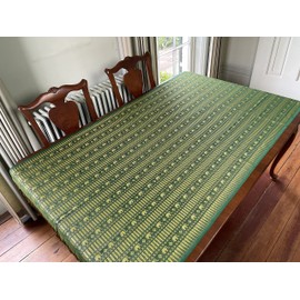 Blue Orchid Thai Elephant Tablecloth - Boho Buffet Wedding Table Cover - Embroidered Gold - Reversible - Washable - Rectangular - 70x40 Inches(Emerald Green)