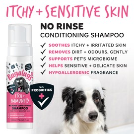 Bugalugs Itch & Immunity Dog No Rinse Shampoo Sensitive Skin - Professional Pet Grooming for Smelly Puppies and dogs with Probiotics (No Rinse Shampoo 200ml)