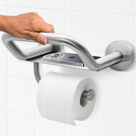 Upgrade Grab Bar Toilet Paper Holder, 3-in-1 Bathroom Grab Bar with Toilet Holder and Phone Shelf, 304 Stainless Steel Safety Toilet Paper Grab Bar, Wall Mount Toilet Paper Holder for Seniors