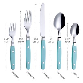 ANNOVA Silverware Set 24 Pieces Stainless Steel Cutlery Color Handle With Rivet/Retro Style Flatware - 6 x Dinner Knife, 6 x Dinner Fork, 6 x Tablespoon, 6 x Teaspoon (Turquoise, 24 Pieces)