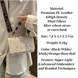 AININTON Crossbody Braided Straw Bag Small Embroidery Shoulder Bucket Bag Women Lightweight Hand Clutch, Black