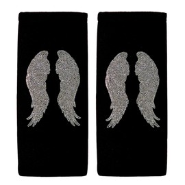 ALLBrand Universal Fit Car Truck Crystal Bling Rhinestone Studded Black Seat Belt Covers - Pack of 2 (Angel Wing/Black)