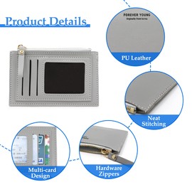 CiciIng Women Wallets, Ladies Purse, PU Leather Small Purses for Women, Zipper Coin Pocket Card Holder (Grey)