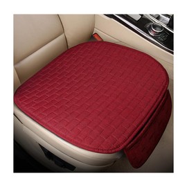 KVAEY Front Car Seat Cover, Anti-Slip Bottom Front Seat Cover Protector with Storage Pocket, Breathable Linen Driver Seat Protector Comfortable Front Cushion Pad for Most Vehicles (Wine Red)