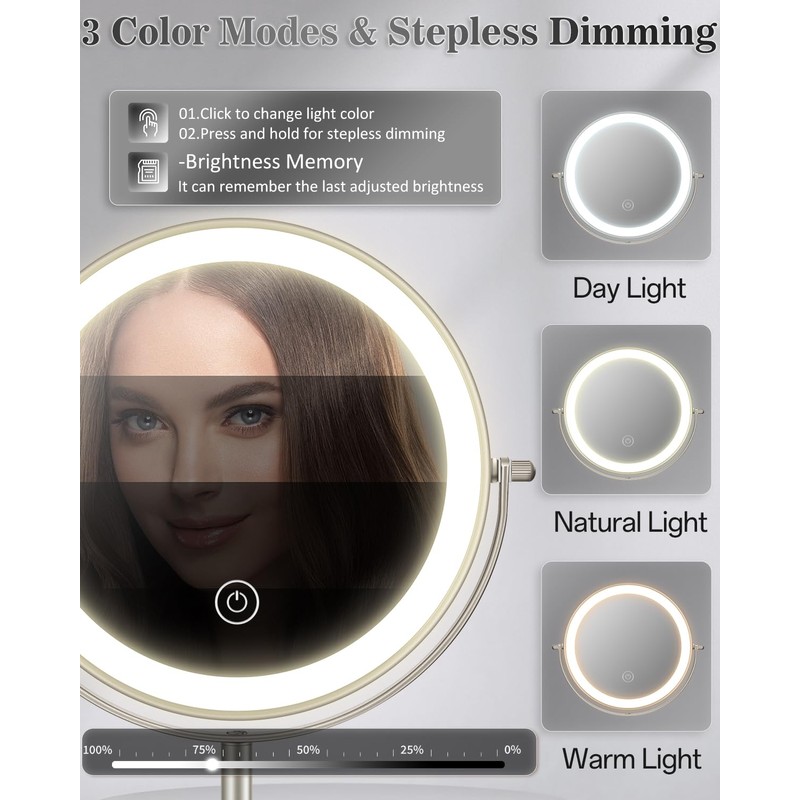 vpu Makeup Mirror with Lights, 1X/30X Lighted Magnifying Mirror Height