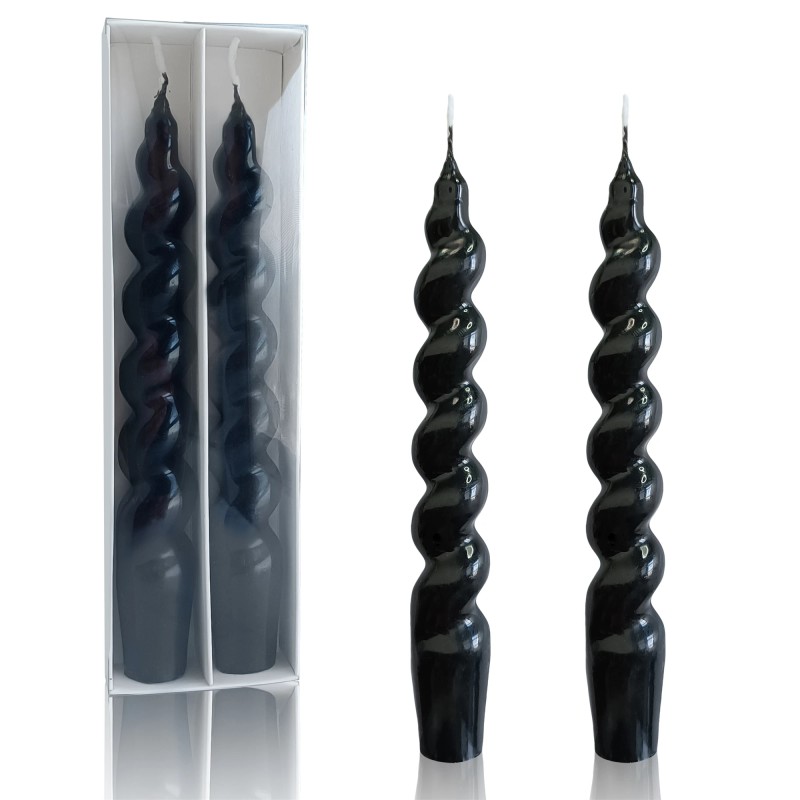 7.3Inch Black Spiral Taper Candle, Blue Candle Sticks Twisted Candles