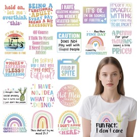 Shejdgart Dtf Transfers Ready to Press - 20 Pcs Boho Funny Iron on Patches for T-Shirts, Sarcastic Colorful Humorous Heat Transfer Vinyl Stickers, Iron on Decals for DIY Clothes Bag Fabric Decor