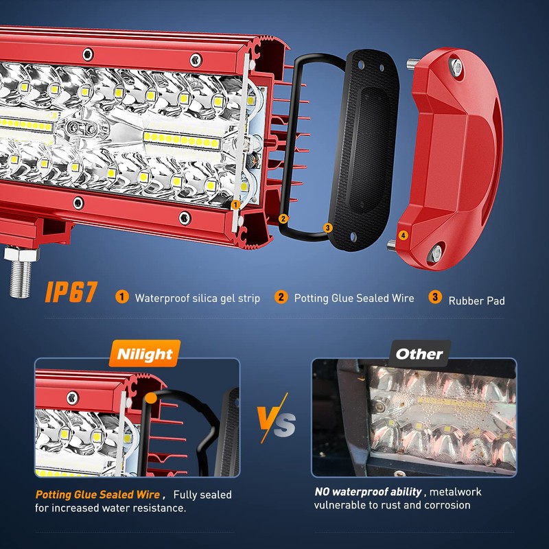 Nilight LED Light Bar 2PCS 6.5 Inch Triple Row Spot