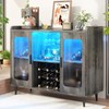Wine Bar Cabinet with Power Outlet & LED Light Home