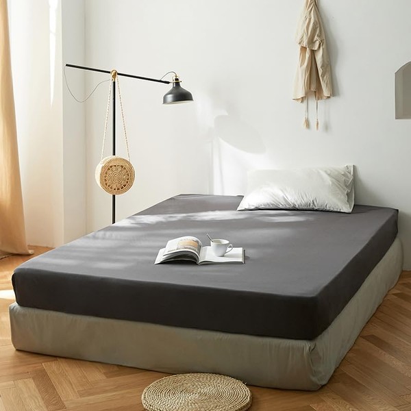 Lanqinglv Fitted sheet 150x200 cm King Size Dark Grey Brushed