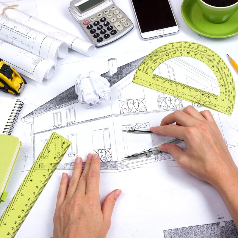 Zonon 3 Pcs Plastic Ruler 6 Inch Protractor Drawing Compass
