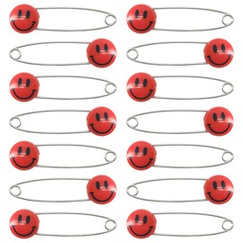Ruidee 30 Pcs Diaper Pins Cute Smile Face Nappy Pins Plastic Head Safety Pins for DIY Craft Fabric Diapers Garment Repair (Red)