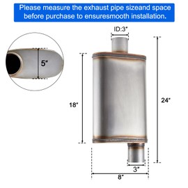Floshine Universal Stainless Performance Exhaust Muffler, 3 inch Offset Inlet Center Outlet muffler, straight through