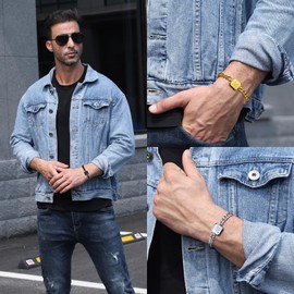 Letter Bracelet Black Square A-Z Initial Cuban Link Chain Men's Bracelets Adjustable Size Stainless Steel Men's Jewellery Gifts for Men Husband Father Brother Son, Stainless Steel
