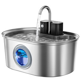 Stainless Steel Cat Water Fountain 108oz/3.2L:Battery Operated Wireless Cat Fountains for Drinking Indoor, Automatic Pet Water Dispenser with Ultra Quiet Pump,Multi-Filtration,Easy Clean BPA-Free