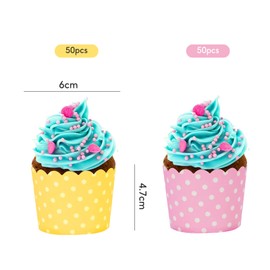 Cupcake Wrapper, Pack of 100 Cupcake Liner Case Wrapper Muffin Cases Paper Cupcake Baking Cups Paper Cakes for Baking Days Birthdays Weddings and Parties Pink Yellow
