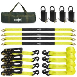 Car Tie Down Straps for Trailers with Stake Pocket D Rings, 2" x 8' Ratchet Straps with J Hooks,4 Pack 36" Axle Straps-10,000lbs Break Strength - Use for Car, Truck, UTV Transport