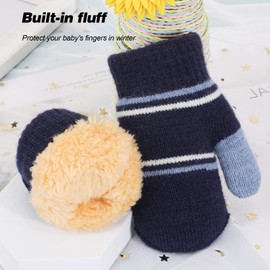 QKURT 3 Pairs of Thickened Knitted Mittens for Toddlers, Winter Baby Gloves, Thick Fleece Inner Knit, Full Finger Outdoor Gloves for Most Boys and Girls, multicoloured