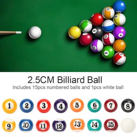 25MM Billiard Balls Set, 16PCS Resin Small PoolBalls with Numbered Balls, White Ball for Game Rooms, Bars, Competition and Leisure