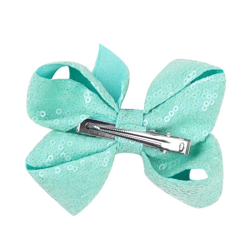 Cute 3.8" Mint Green Sparkly Glitter Sequin Hair Bows -