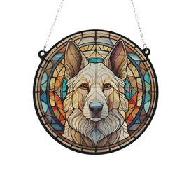 Image Industry German Shepherd White Stained Glass Effect Suncatcher - Garden Gift - Dog Gift - Pet Memorial (13cm)