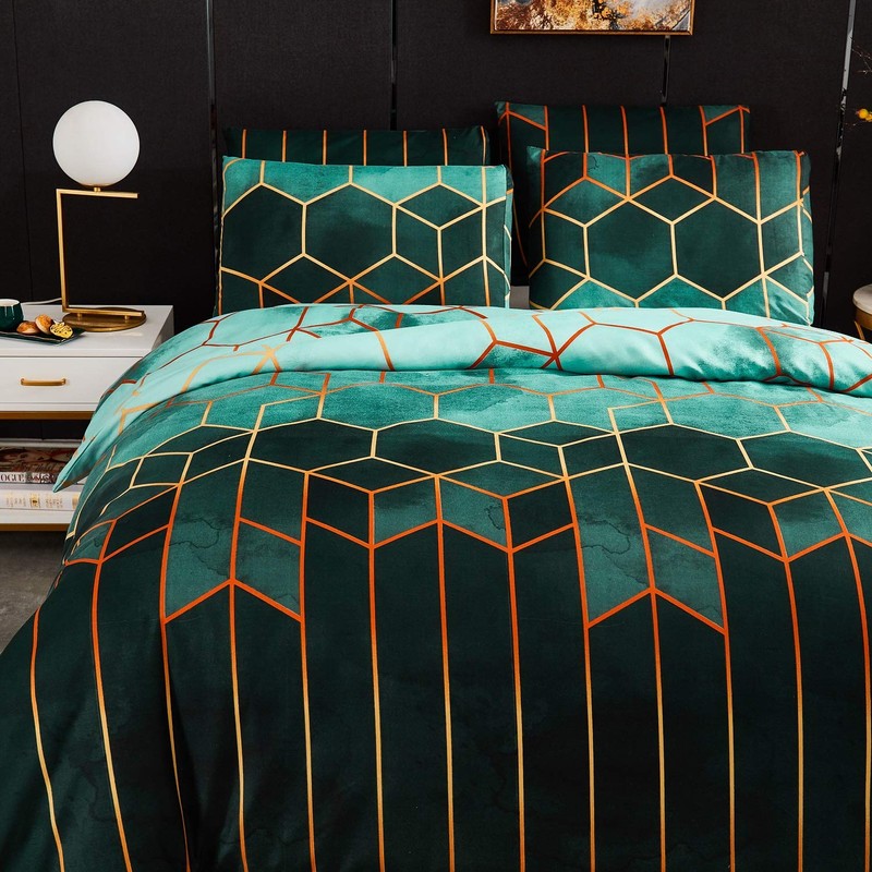 Luofanfei Geometric Bed Linen 2/3 Piece Checked Botanical Floral Pattern