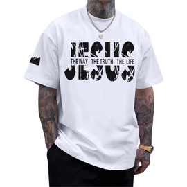 Migxsaf Christian Jesus Faith Shirts for Men God Religious Cross Bible Verse Inspirational Shirt Oversized Graphic Tees Tops(White,L)