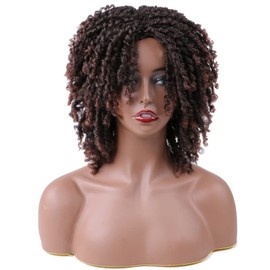 YOVEKAT Black Women Men Short Dread Hair Wig Synthetic Wig Afro Curly Wig Party Daily Replacement Man Wig (Coffee)