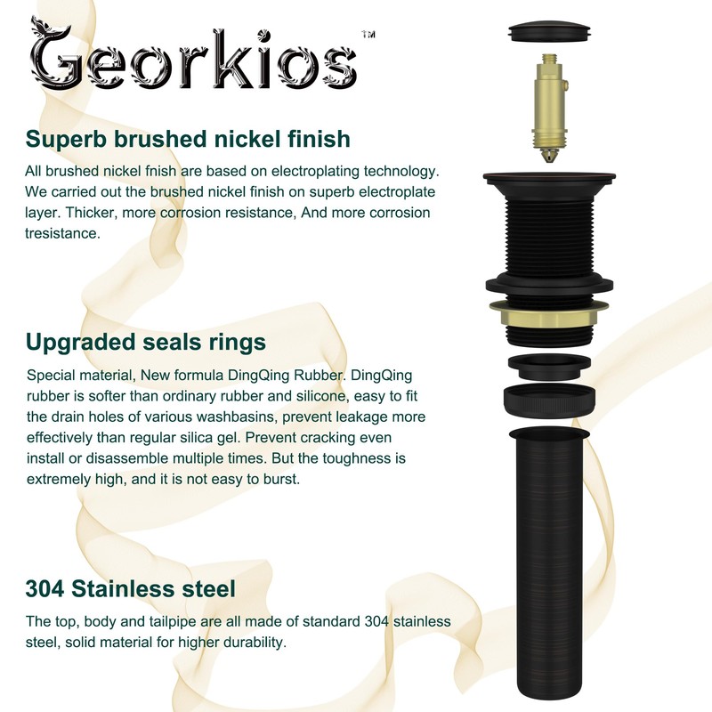 All Metal Brass Pop Up Sink Drain Without Overflow, Oil