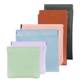 AJOJO 6 Pcs Lambskin Pocket Cosmetic Bags, Waterproof Portable No Zipper Self-Closing Cute Small Makeup Pouch for Women, Pu Leather Bag for Cosmetics Headphones Jewelry (6Pcs 6 Colors in 3 Sizes)