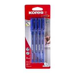 Kores K2 Ballpoint Pen, Medium - 1mm, Blue, Soft Grip, Triangular (Blister of 4)